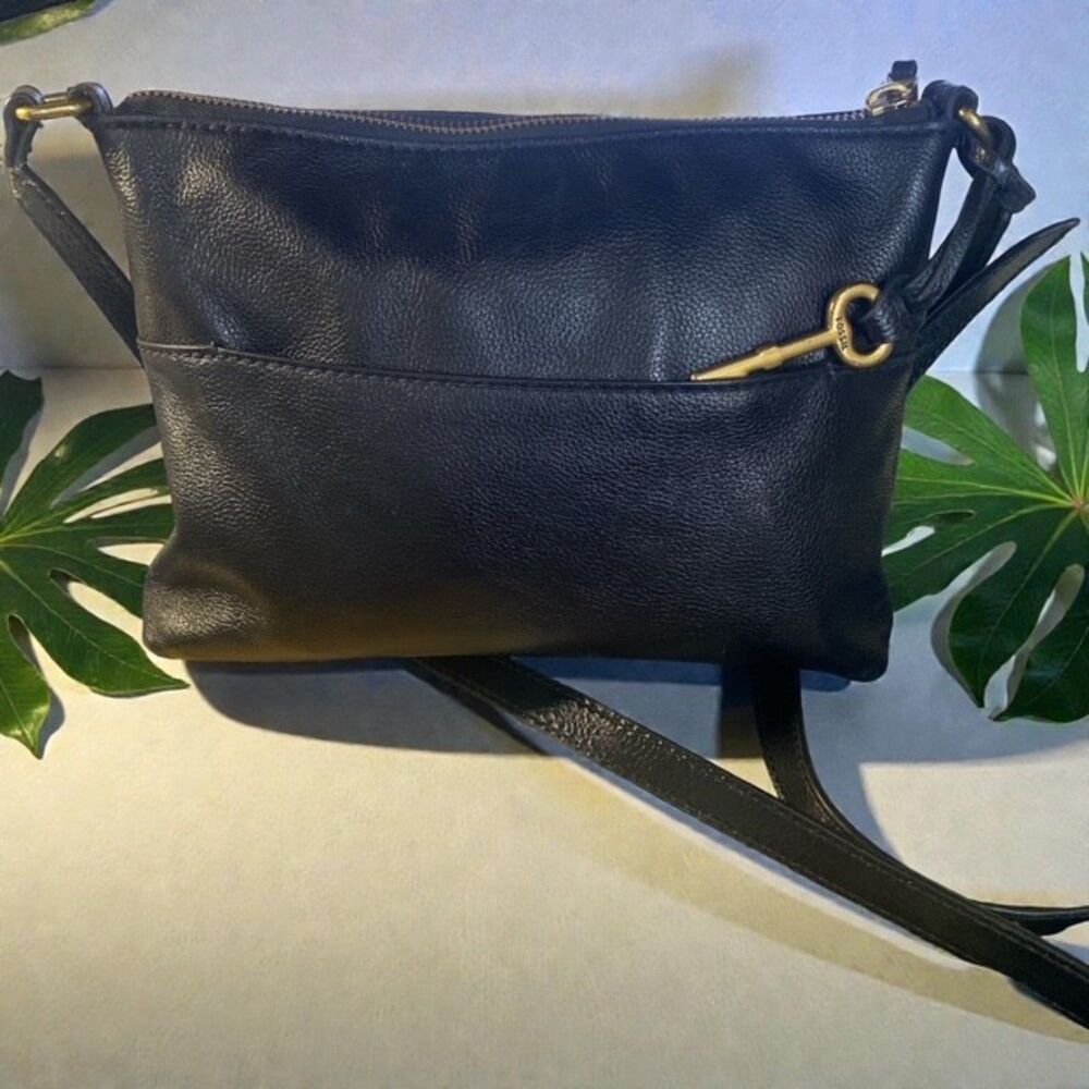 Fossil Black Leather Crossbody Bag with Gold Hardware
